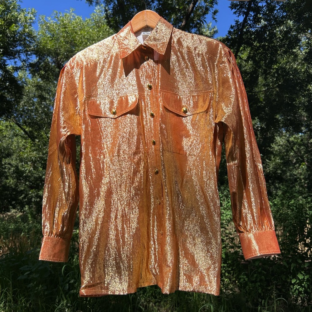 Vintage 90s Escada Shimmering Metallic Silk Blouse Size Medium Women’s